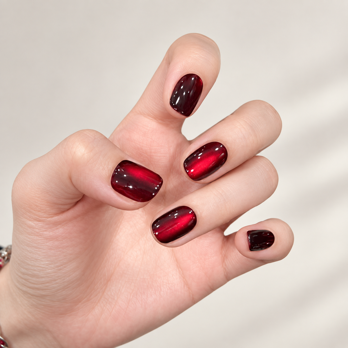 Black Cherry burgundy cat eye press-on nails