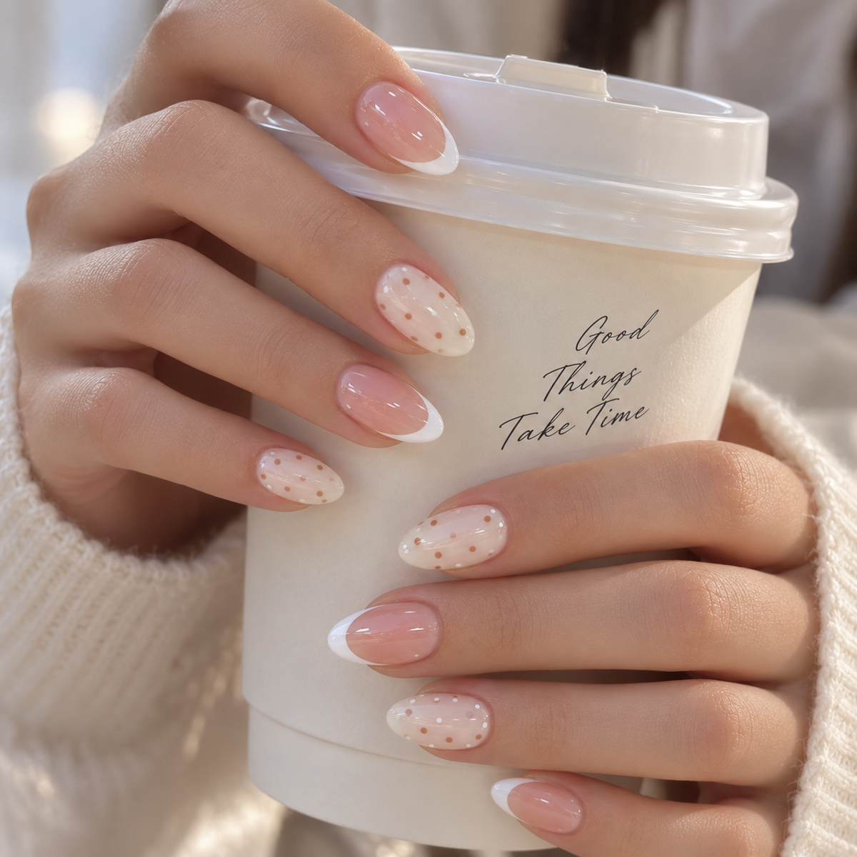 Blush Shimmer press-on nails, second angle