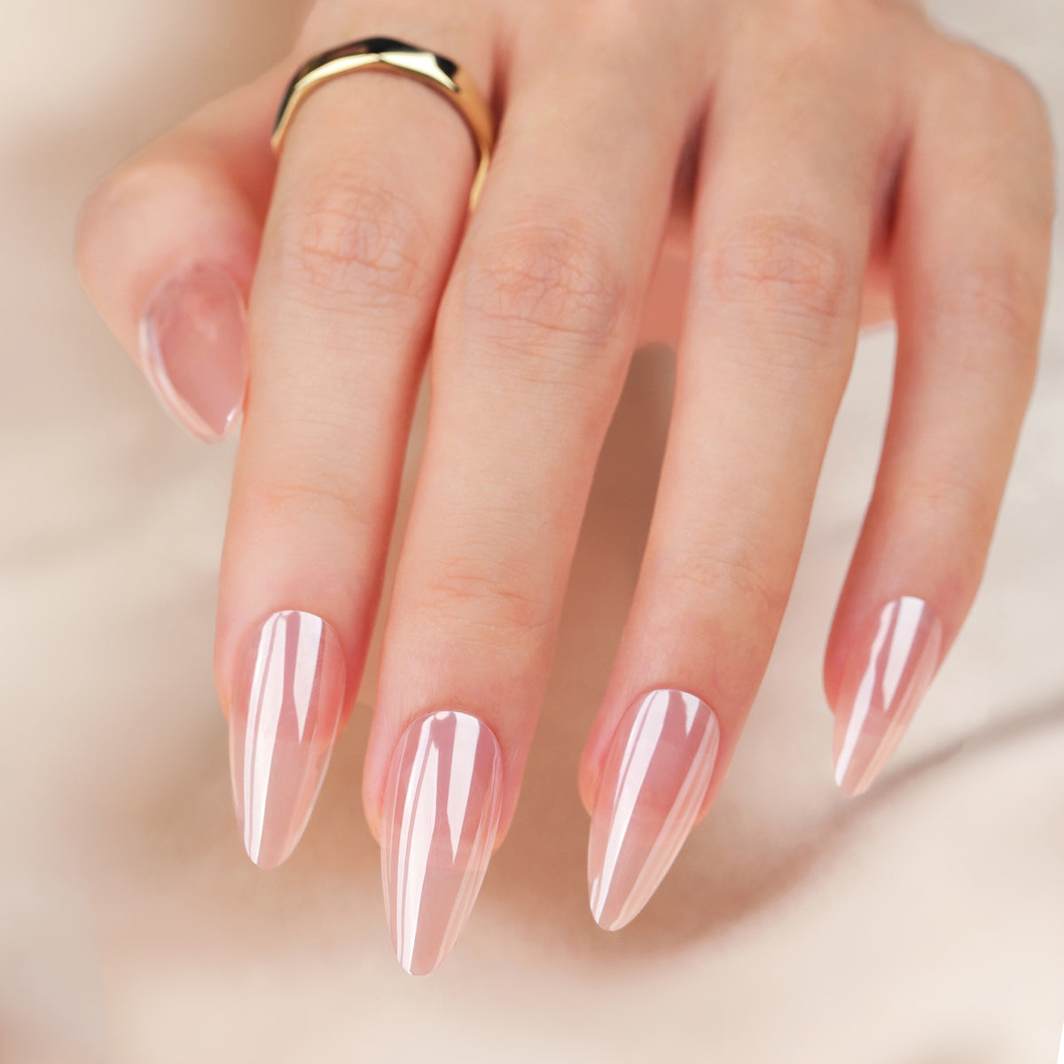 Clean Girl milky sheer round press-on nails