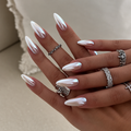 Cloud Pearl white glazed donut chrome long almond press-on nails