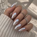 Cloud Pearl white chrome press-on nails, view 2