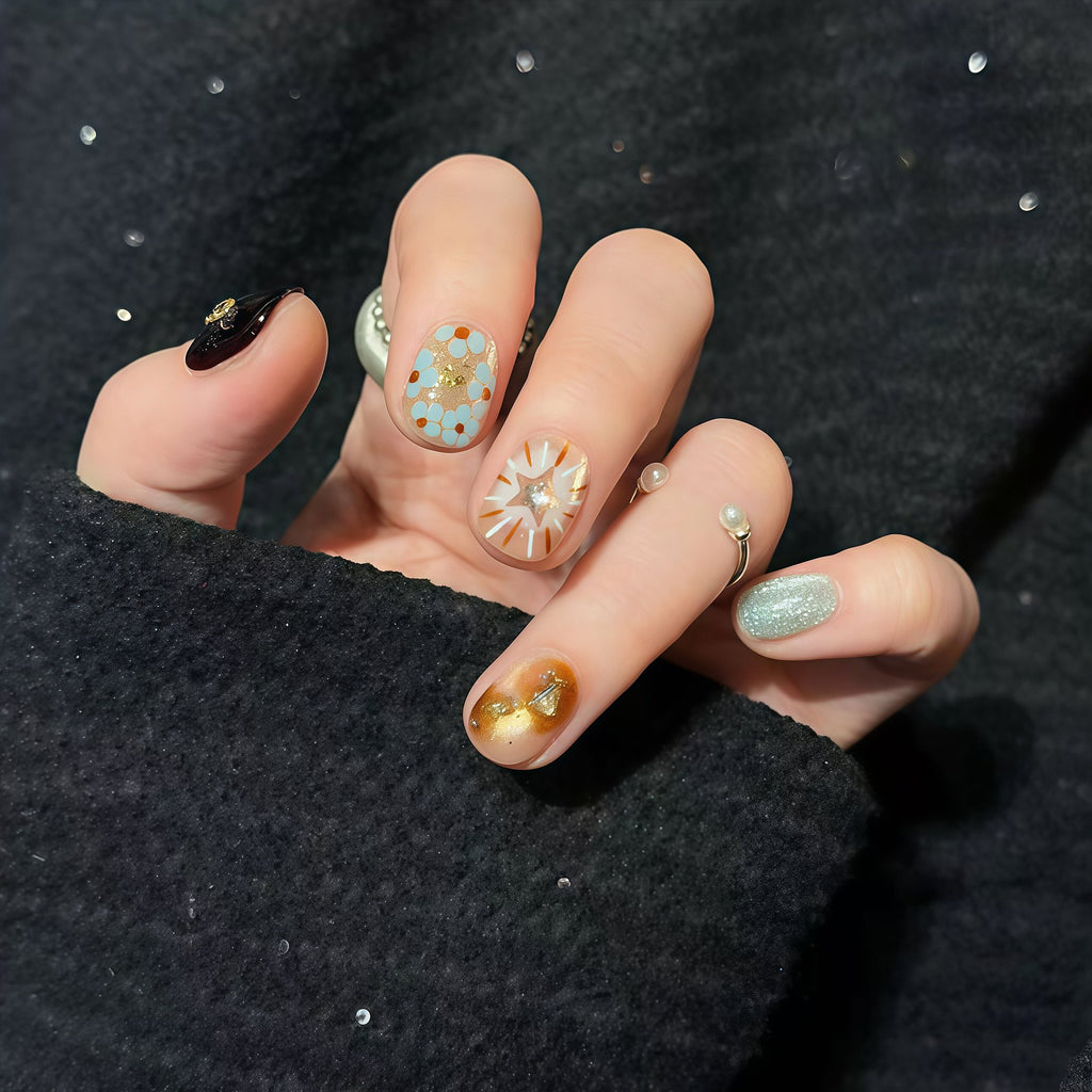 Gilded Mosaic gold foil nail art press-on nails