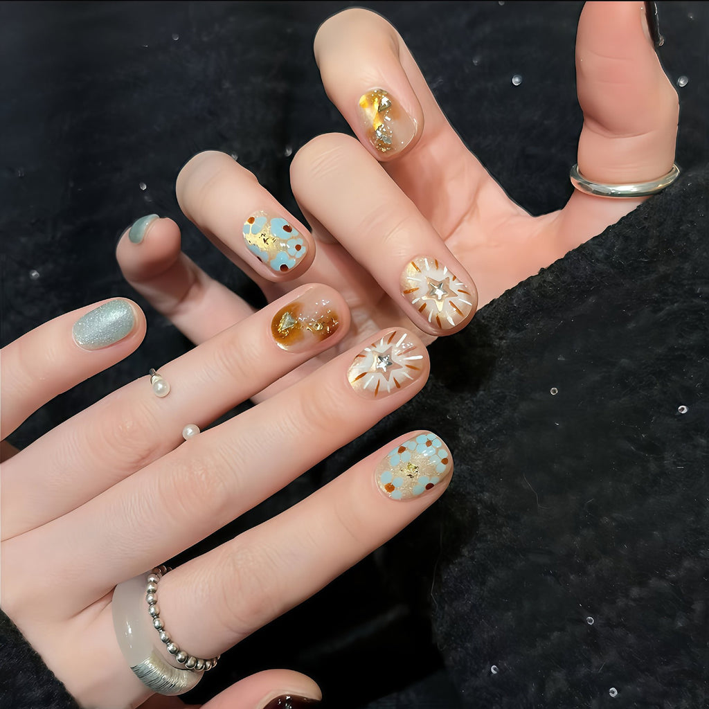 Gilded Mosaic gold foil nail art press-on nails, view 2