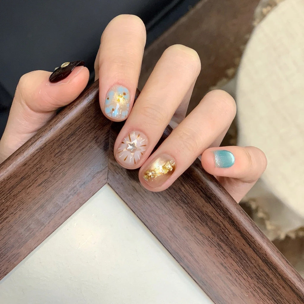 Gilded Mosaic gold foil nail art press-on nails, view 4