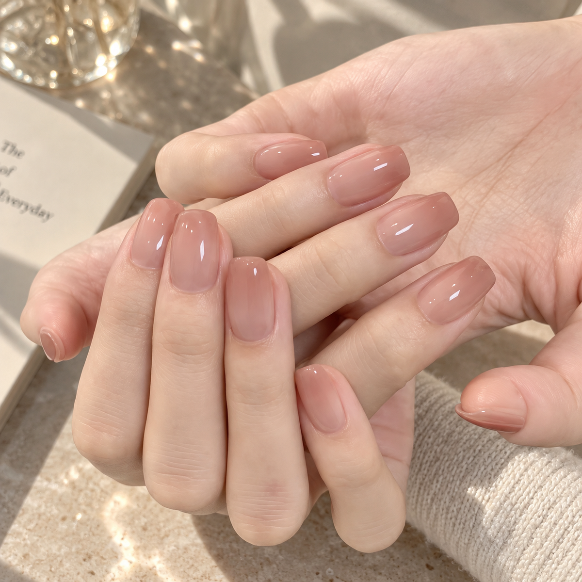 Glazed Square press-on nails, third angle