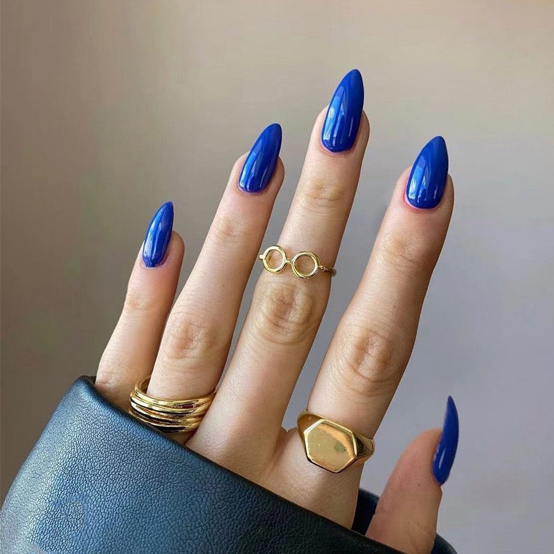 Gloss Edit cobalt blue solid colour almond press-on nails