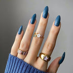 Gloss Edit denim blue solid colour almond press-on nails