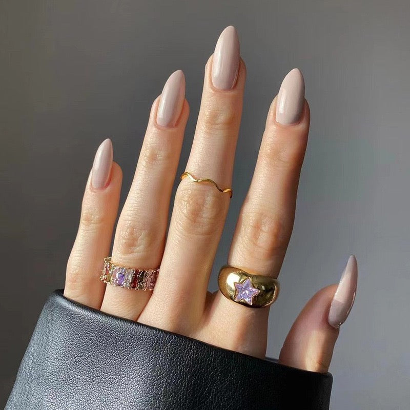 Gloss Edit latte nude solid colour almond press-on nails