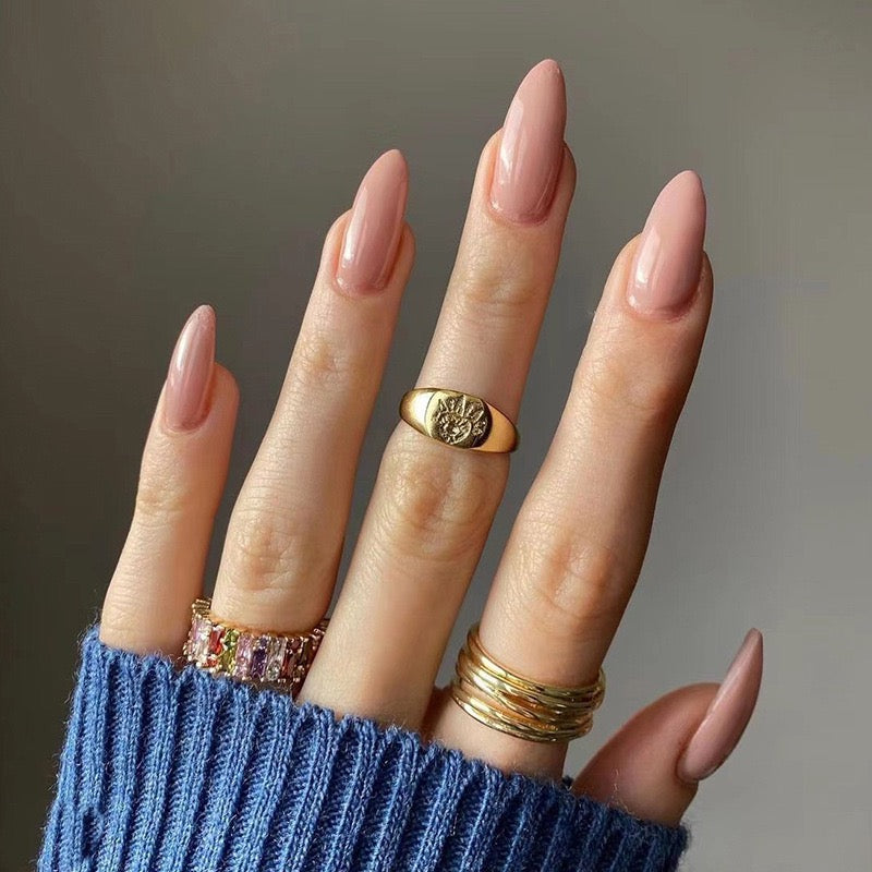 Gloss Edit peach nude solid colour almond press-on nails