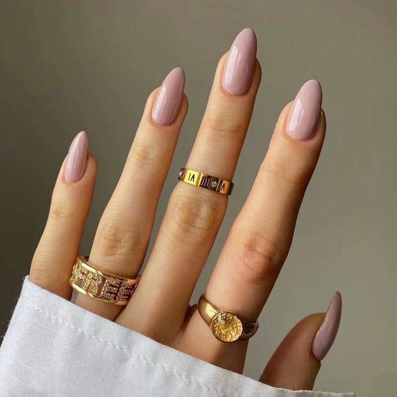 Gloss Edit rose nude solid colour almond press-on nails