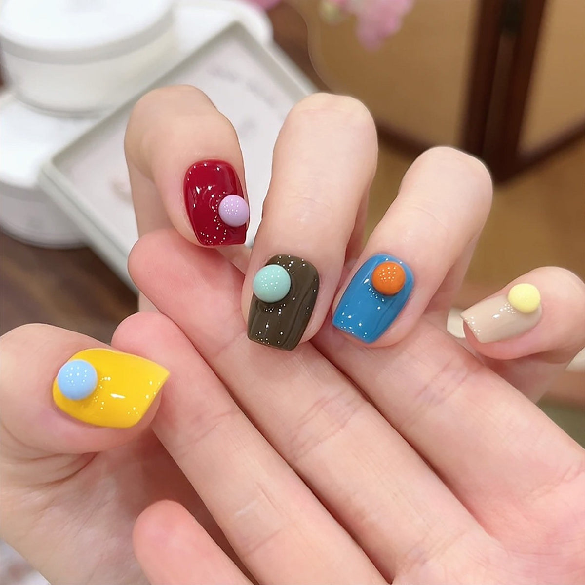 Gumball colourful 3D dot press-on nails