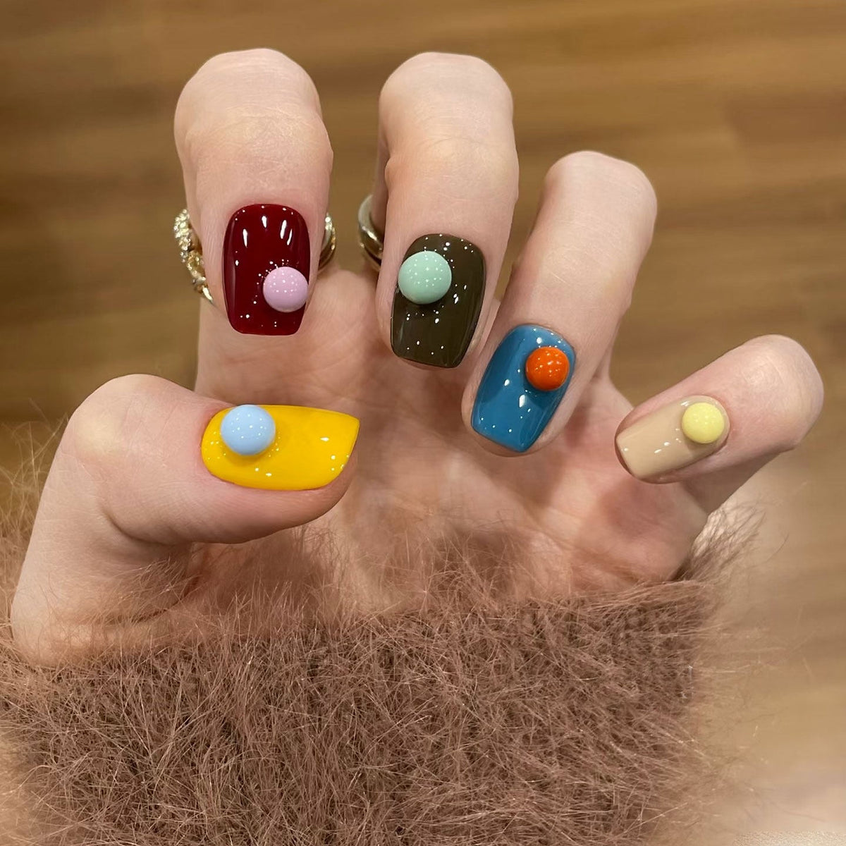 Gumball colourful 3D dot press-on nails, view 2