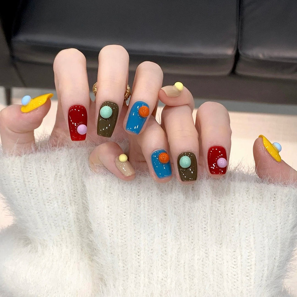Gumball colourful 3D dot press-on nails, view 3
