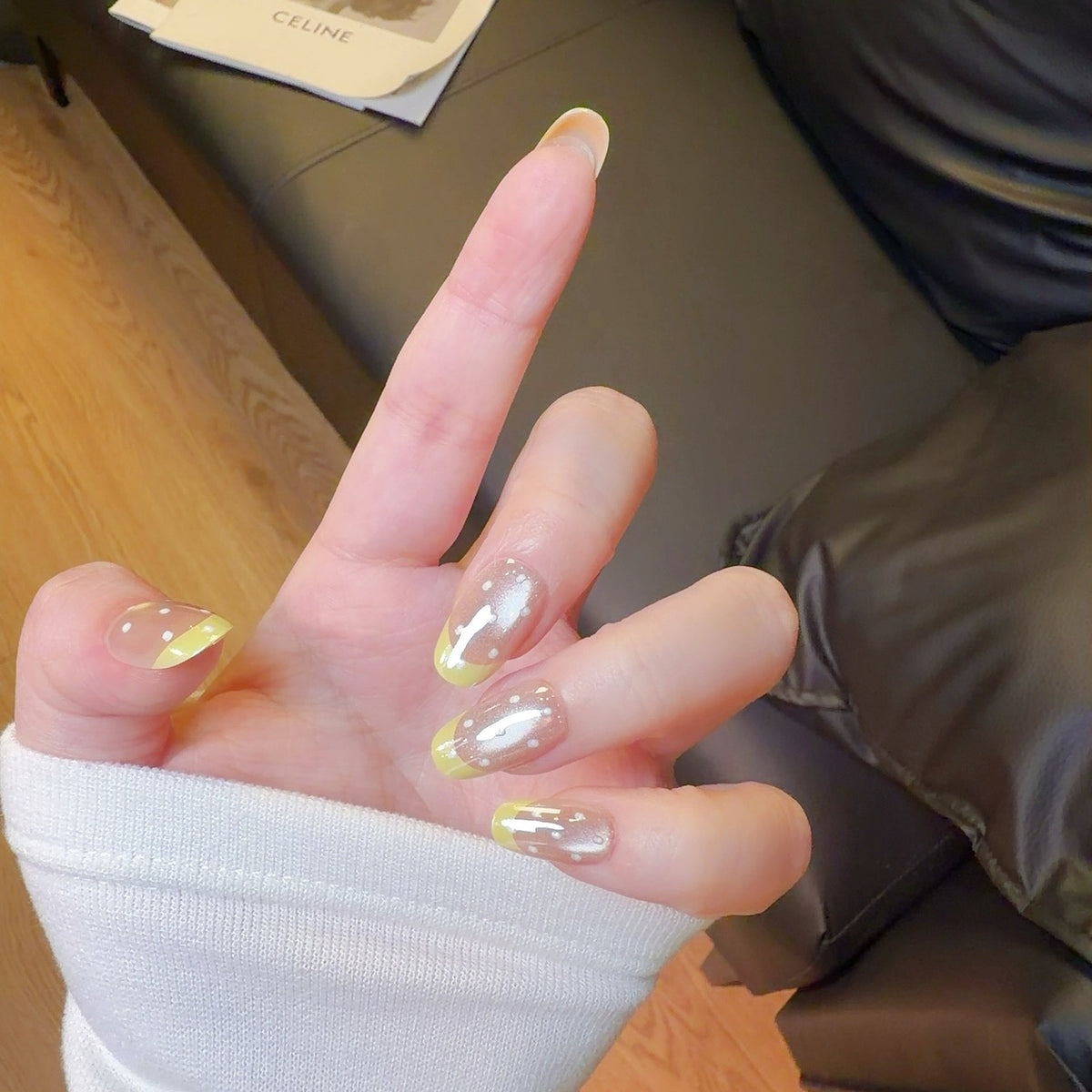 Lemon Glaze yellow French tip chrome press-on nails, view 2