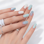Mint Sorbet mint green glitter short square press-on nails, view 2
