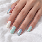 Mint Sorbet mint green glitter short square press-on nails, view 3
