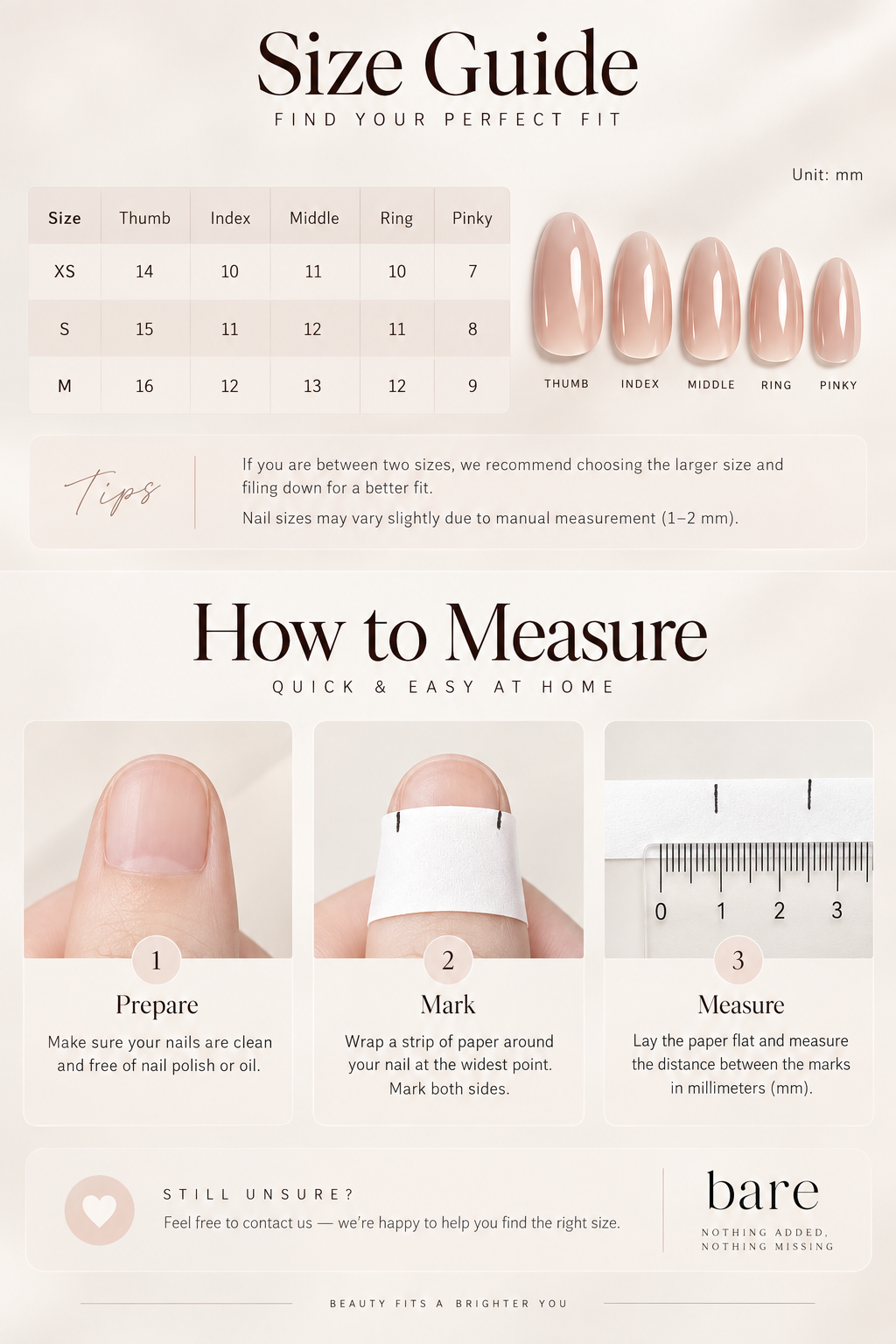 Bare premium size guide