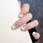 Snow Blossom pink snowflake French tip press-on nails, view 2