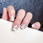 Snow Blossom pink snowflake French tip press-on nails, view 3