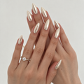 Vanilla Pearl champagne pearl chrome long almond press-on nails